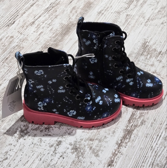 Lily & Dan Kids Floral Black and Pink Boots - Picture 1 of 5